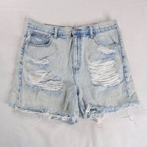 American Eagle Light Wash Distressed Mom Shorts High Rise
